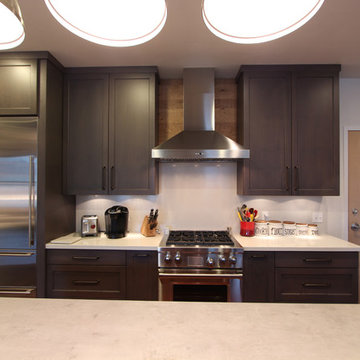 Gray Stained Cabinets with Stainless Steel Appliances