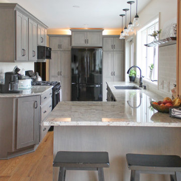 Gray Stained Kitchen with Peninsula