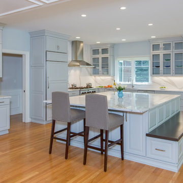 Gray Transitional Kitchen With Full-Height Backsplash