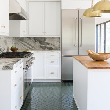 Green Brick Herringbone Kitchen Floor