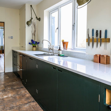 Green Industrial Style Galley Kitchen