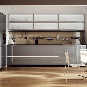 Grey Acrylic kitchen with Aluminum framed doors