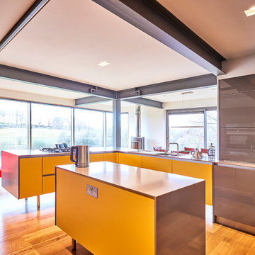 Grey & Yellow open plan kitchen