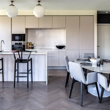 Grey Herringbone Wood Floors in Kitchen