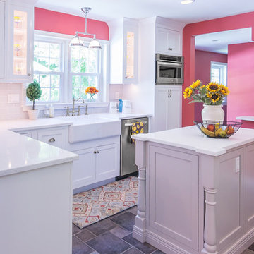 Grey Island Cabinetry with White Quartz countertops, Newtown Square, PA