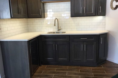 Grey Shaker Cabinet Kitchen - White Subway Tile