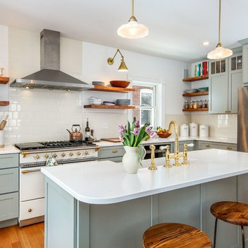 Grey Shaker Kitchen with Cherry Open Shelves