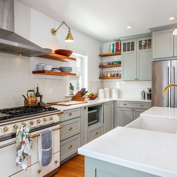 Grey Shaker Kitchen with Cherry Open Shelves