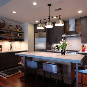 Grey Stained Cabinets in Industrial Kitchen