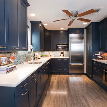 Guest House Kitchen with Blue Cabinets