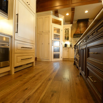 Hand Distressed Hickory Floors - Kitchen in Great Room