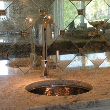 Hand silvered glass backsplash tiles