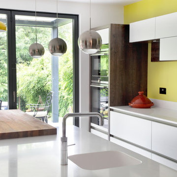 Handle-less white & wood effect matt kitchen