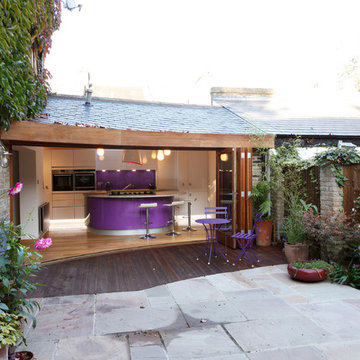 Handleless purple kitchen in Lewisham