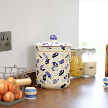 Haselbury Ceramic Compost Caddy - Blue Feathers
