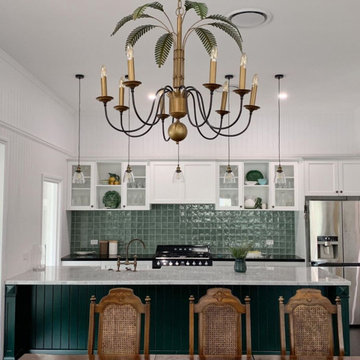 Hendra Hamptons with Dark Green Island Feature Kitchen