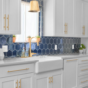 Hex Tile Backsplash in Glossy Navy Blue