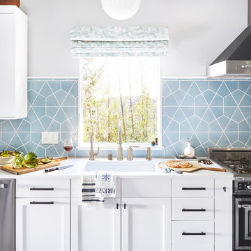 Hexagon Blue Tile Kitchen Backsplash by Orlando Soria