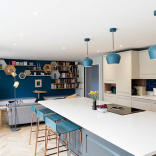 This is an example of a medium sized scandi kitchen in Sussex with medium hardwood flooring and brown floors.