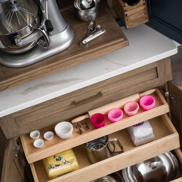 Hickory & Blue Modern Farmhouse Kitchen with Baking Station Cabinet Storage