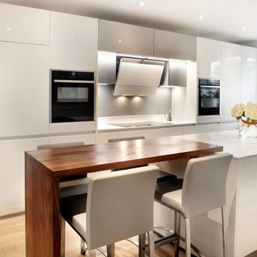 High gloss white & grey kitchen with island