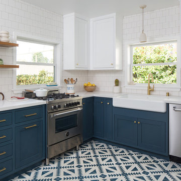 75 Cement Tile Floor Kitchen With Blue, Blue And White Floor Tile Kitchen