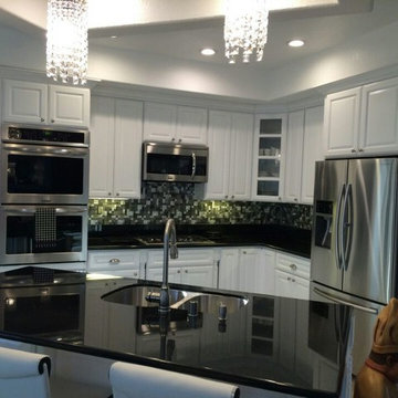 Home Concepts Plus Classic White Cabinets - Black Galaxy Granite