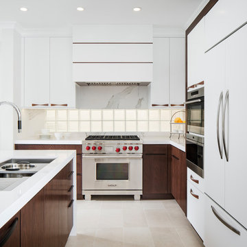 Huntington Beach Kitchen with White and Walnut Cabinets