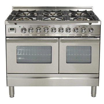 Ilve Pro Series 40" Dual Fuel Gas Range 6 Burners Double Oven Stainless Steel