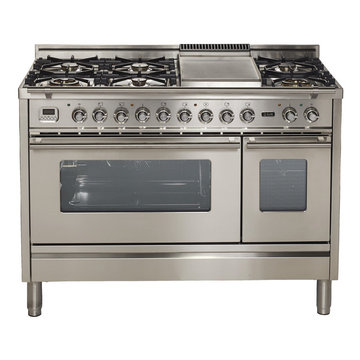 Ilve Pro Series 48" Dual Fuel Gas Range Double Oven Stainless Steel