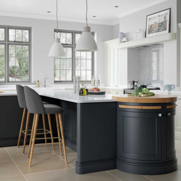 In-frame, Beaded, Shaker Kitchen painted Porcelain and Slate Blue.