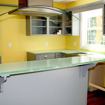 Indiana New Construction Kitchen Blue Green Glass Countertop