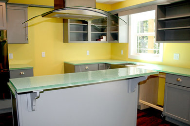Indiana New Construction Kitchen Blue Green Glass Countertop
