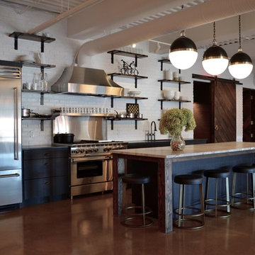 Industrial Modern Kitchen with Blue Cabinets