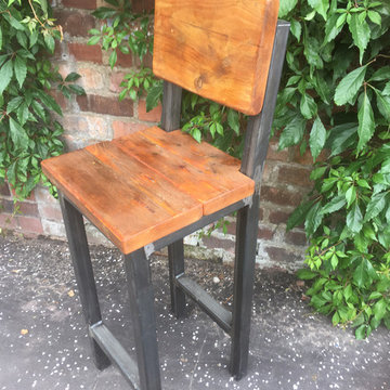 Industrial Style Reclaimed Wood Stool with Back