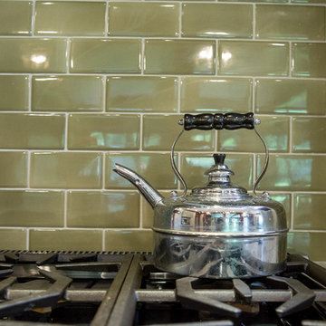 Inset Duel Fuel Range with Green Subway Tile