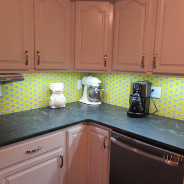 Iowa Residence: Yellow Glass Tile Kitchen
