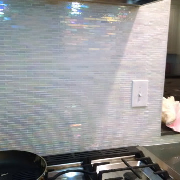 Iridescent Pearl White Stained Glass Tile Kitchen Backsplash