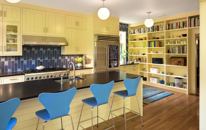 Cheerful Yellow-and-Blue Kitchen for Book Lovers