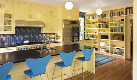 Cheerful Yellow-and-Blue Kitchen for Book Lovers