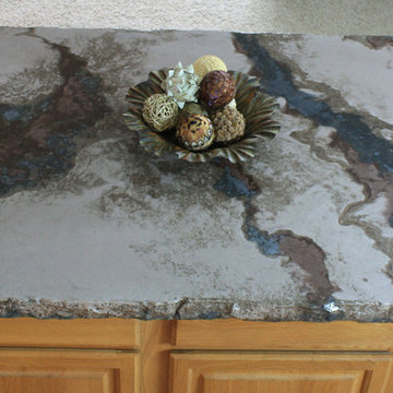 Island top view of concrete counter