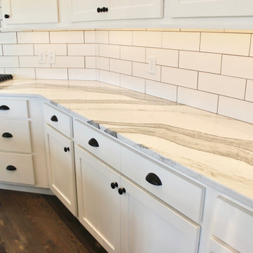 Ivory Painted Cabinet Kitchen with Gray Stained Hickory Island in Rural Illinois