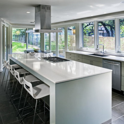 Inspiration for a contemporary kitchen remodel in Austin with stainless steel appliances and flat-panel cabinets