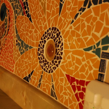 Joyful Sunflower Kitchen Mosaic in Private Residence