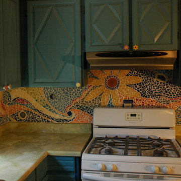 Joyful Sunflower Kitchen Mosaic in Private Residence