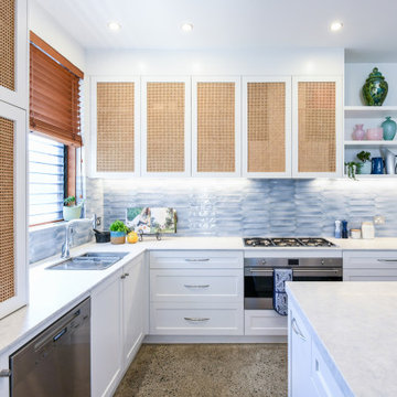 Costal kitchen with rattan cabinets