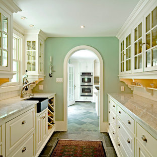 Kitchen - traditional kitchen idea in Philadelphia with a farmhouse sink and marble countertops