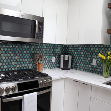 Kitchen accent - blue hexagon tile backsplash