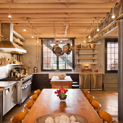 Urban kitchen photo in DC Metro with a farmhouse sink and stainless steel appliances