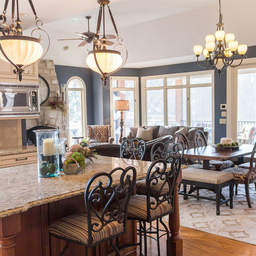 Kitchen and Hearth Room with Elegant, Ski Lodge Feel